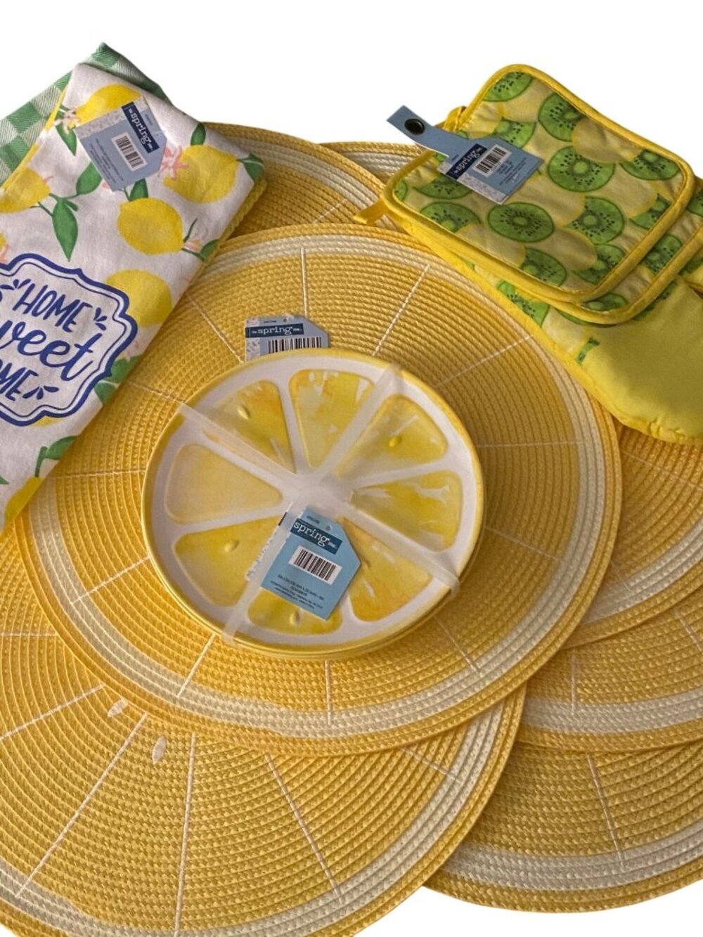 Lemon Kitchen Decor Set of 22 - Placemats Oven Mitt Pot Holder Towels & Plates